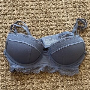 GapBody Lace-Trim Underwire Bra — Slate Blue